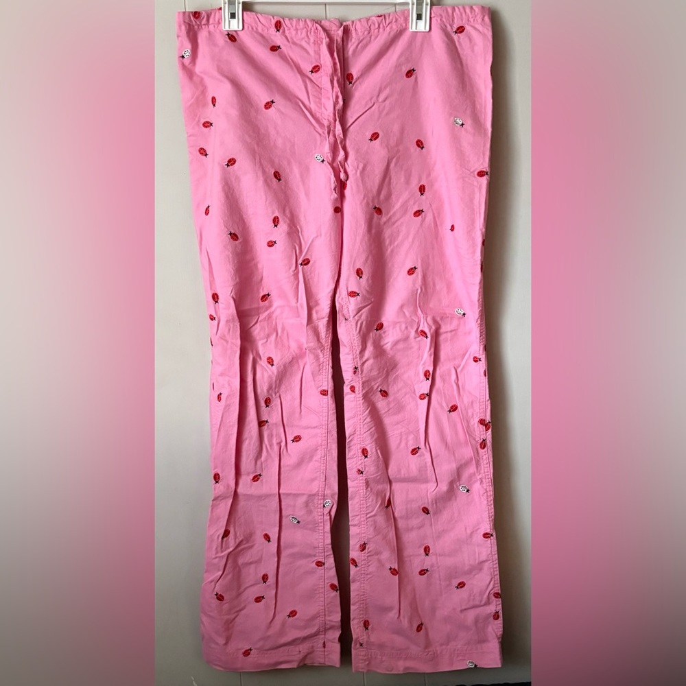 J. Crew Pink Wide Leg Pants with Red Embroidered Dots